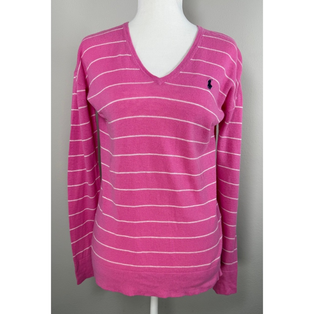 Polo Ralph Lauren V-Neck Sweater Womens S Pink Y2K Preppy Classic Barbie